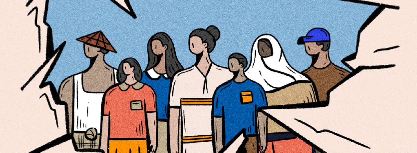 Illustration of a group of people in Myanmar.